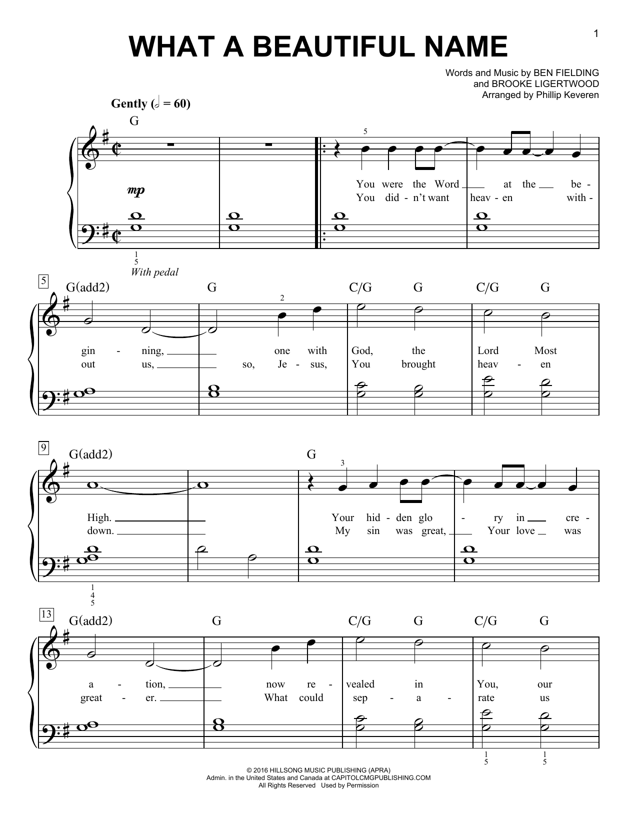 Download Hillsong Worship What A Beautiful Name (arr. Phillip Keveren) Sheet Music and learn how to play Easy Piano PDF digital score in minutes