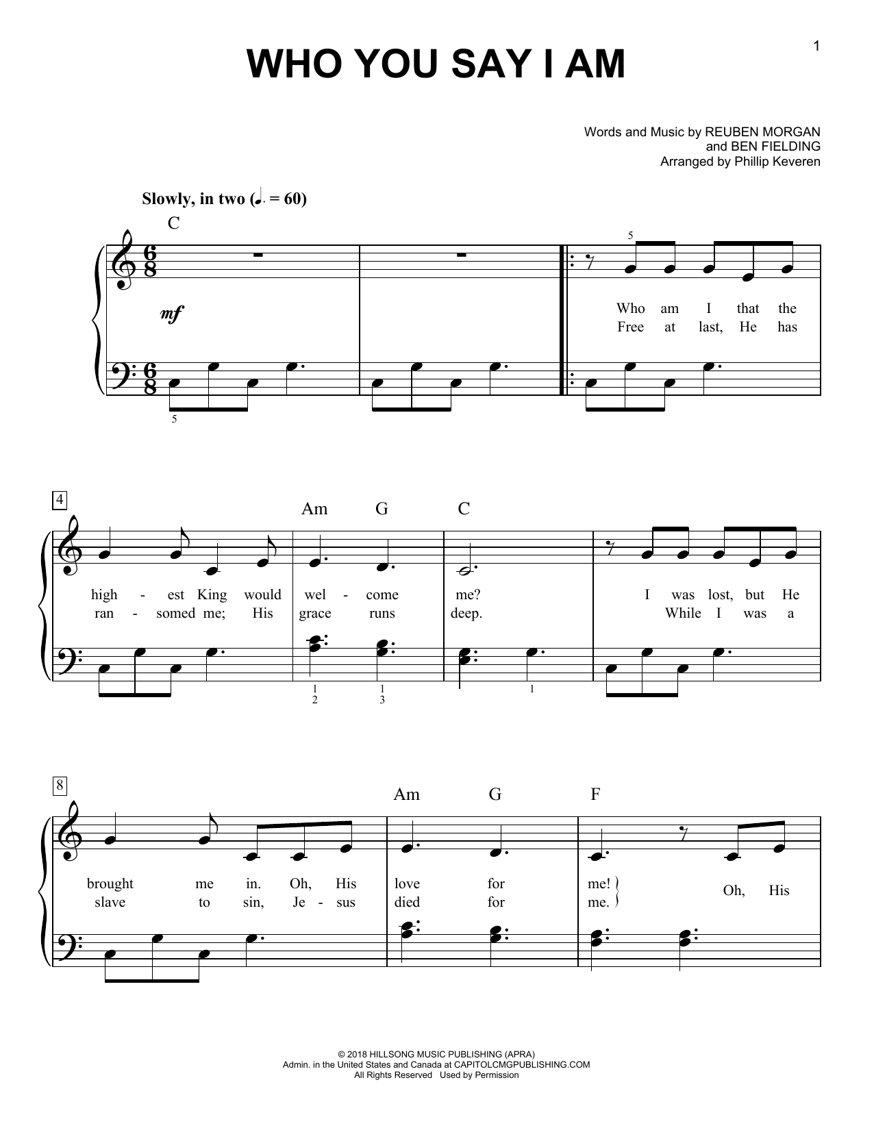 Download Hillsong Worship Who You Say I Am (arr. Phillip Keveren) Sheet Music and learn how to play Piano Solo PDF digital score in minutes