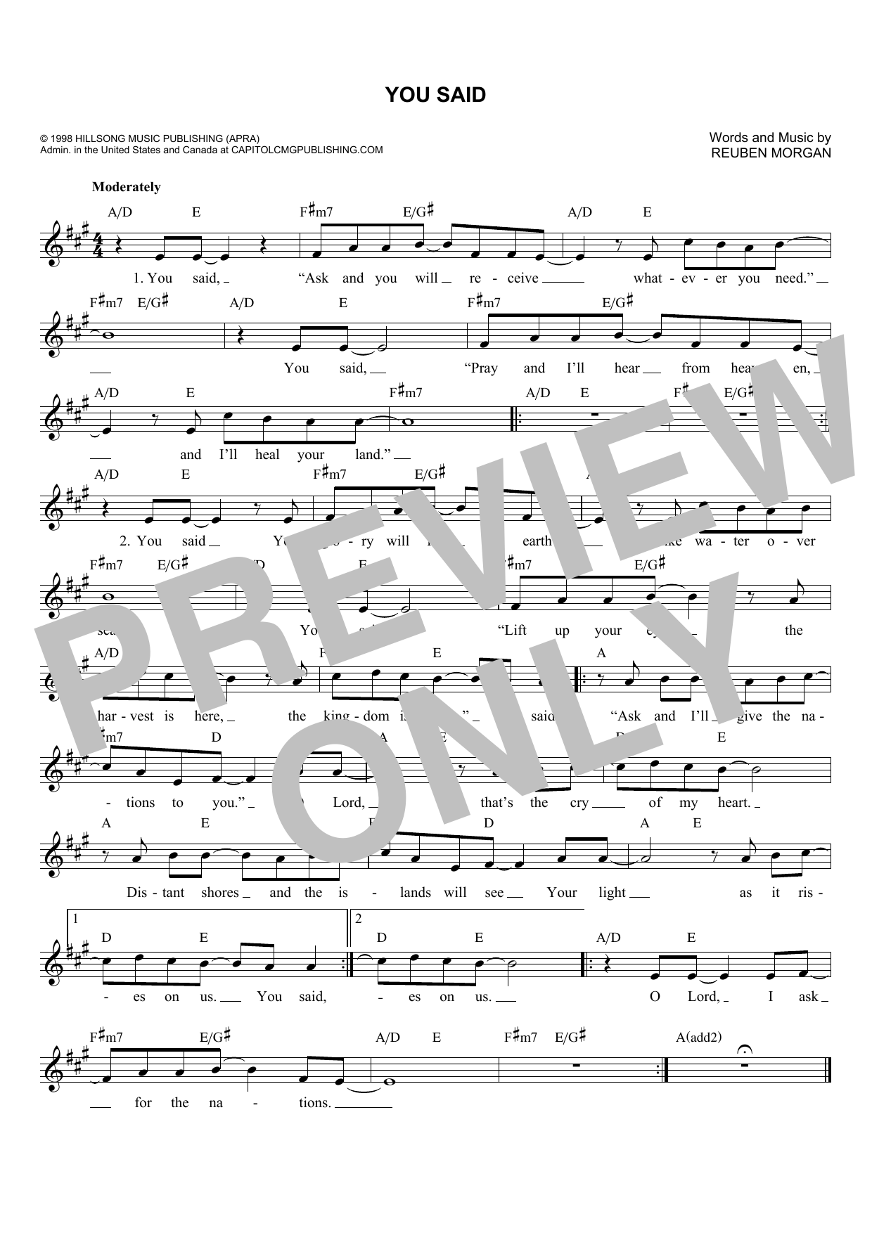 Download Reuben Morgan You Said Sheet Music and learn how to play Melody Line, Lyrics & Chords PDF digital score in minutes