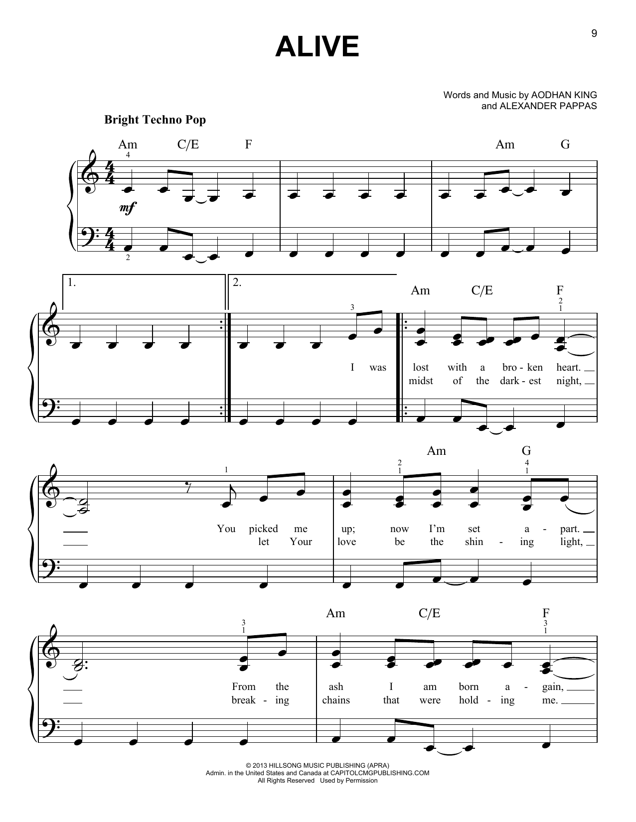 Download Hillsong Young & Free Alive Sheet Music and learn how to play Easy Piano PDF digital score in minutes