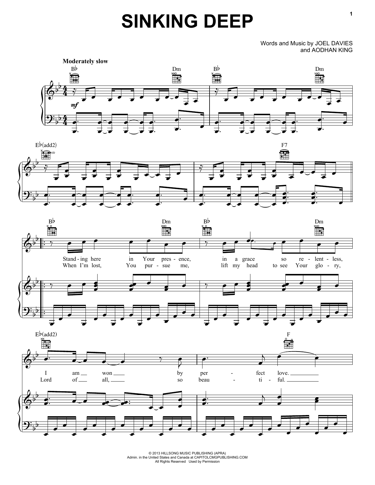 Download Aodhan King Sinking Deep Sheet Music and learn how to play Piano, Vocal & Guitar (Right-Hand Melody) PDF digital score in minutes