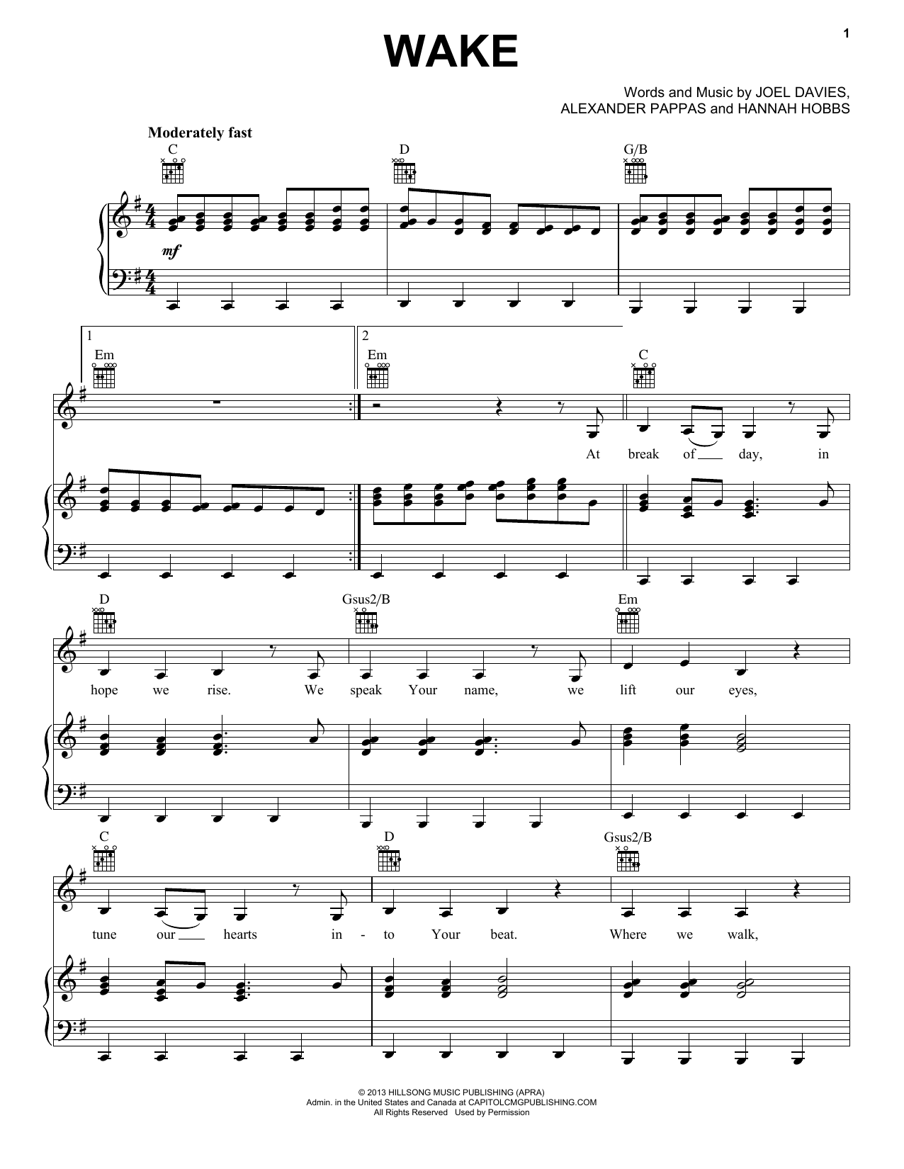 Download Hillsong Young & Free Wake Sheet Music and learn how to play Piano, Vocal & Guitar (Right-Hand Melody) PDF digital score in minutes