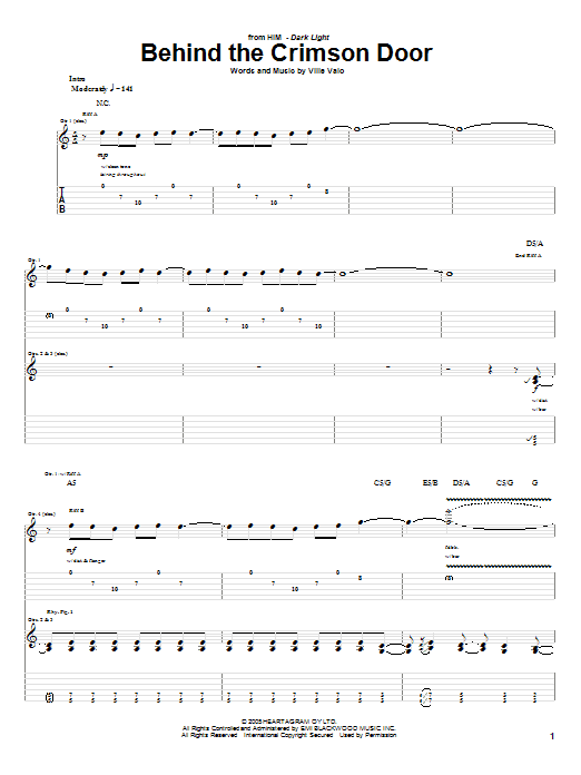 Download H.I.M. Behind The Crimson Door Sheet Music and learn how to play Guitar Tab PDF digital score in minutes