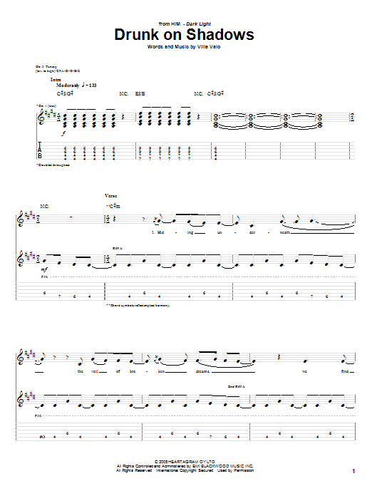 Download H.I.M. Drunk On Shadows Sheet Music and learn how to play Guitar Tab PDF digital score in minutes