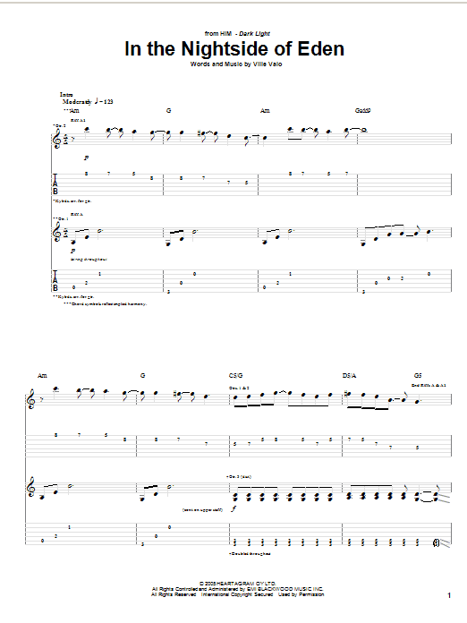 Download H.I.M. In The Nightside Of Eden Sheet Music and learn how to play Guitar Tab PDF digital score in minutes