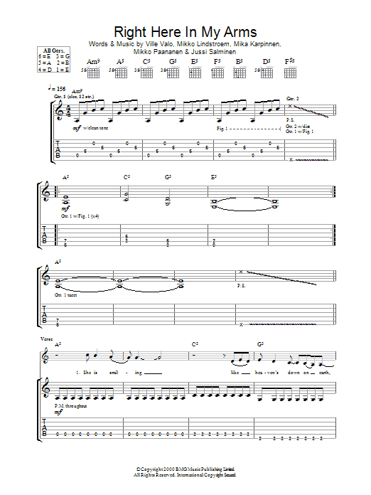 Download HIM Right Here In My Arms Sheet Music and learn how to play Guitar Tab PDF digital score in minutes