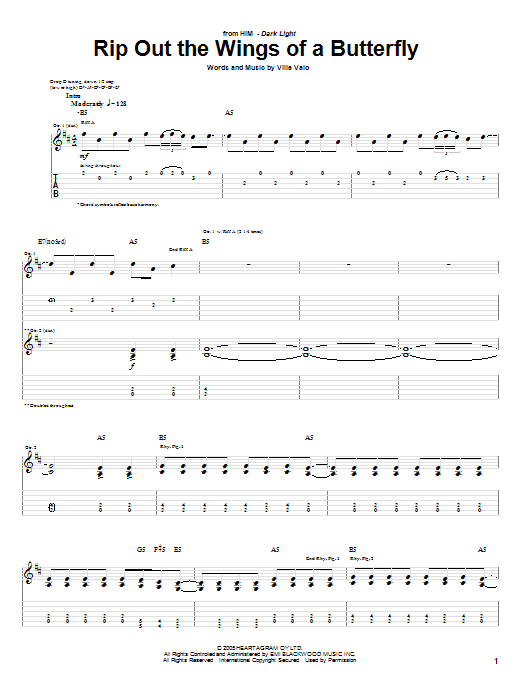 Download H.I.M. Rip Out The Wings Of A Butterfly Sheet Music and learn how to play Guitar Tab PDF digital score in minutes