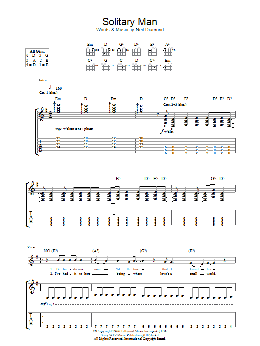 Download HIM Solitary Man Sheet Music and learn how to play Guitar Tab PDF digital score in minutes