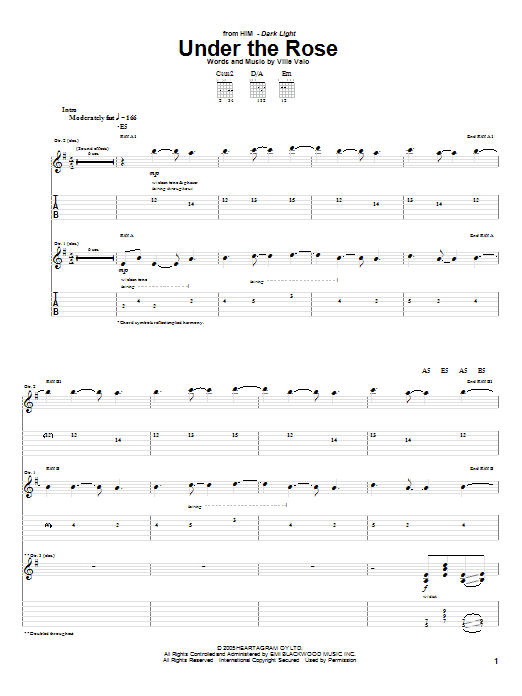 Download H.I.M. Under The Rose Sheet Music and learn how to play Guitar Tab PDF digital score in minutes