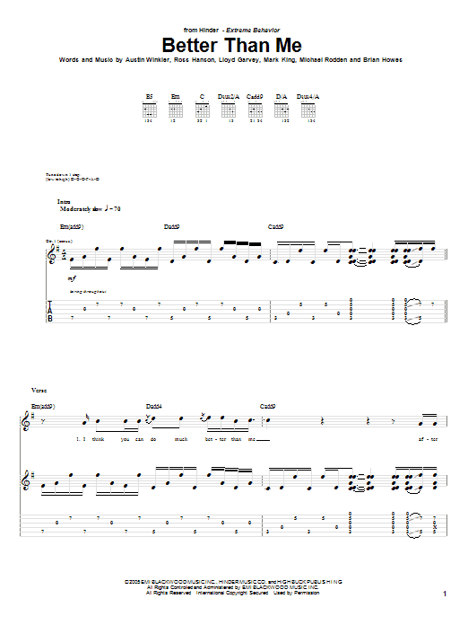 Download Hinder Better Than Me Sheet Music and learn how to play Guitar Tab PDF digital score in minutes