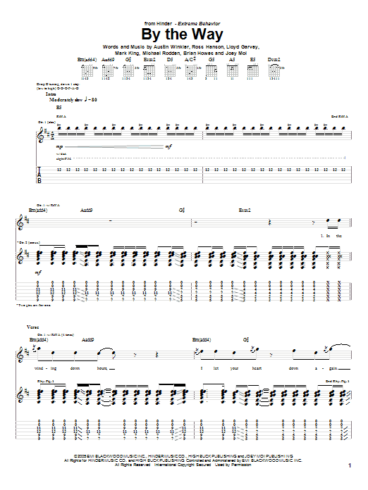 Download Hinder By The Way Sheet Music and learn how to play Guitar Tab PDF digital score in minutes