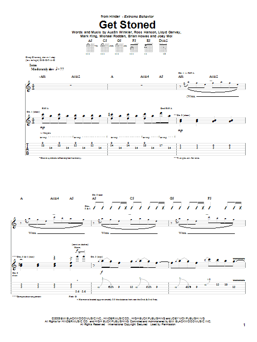 Download Hinder Get Stoned Sheet Music and learn how to play Guitar Tab PDF digital score in minutes