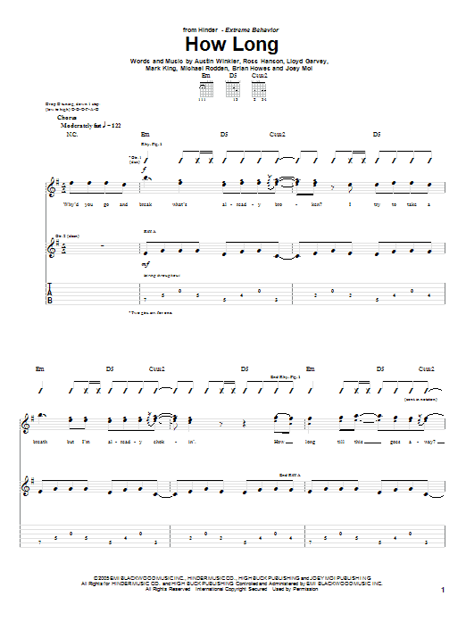 Download Hinder How Long Sheet Music and learn how to play Guitar Tab PDF digital score in minutes