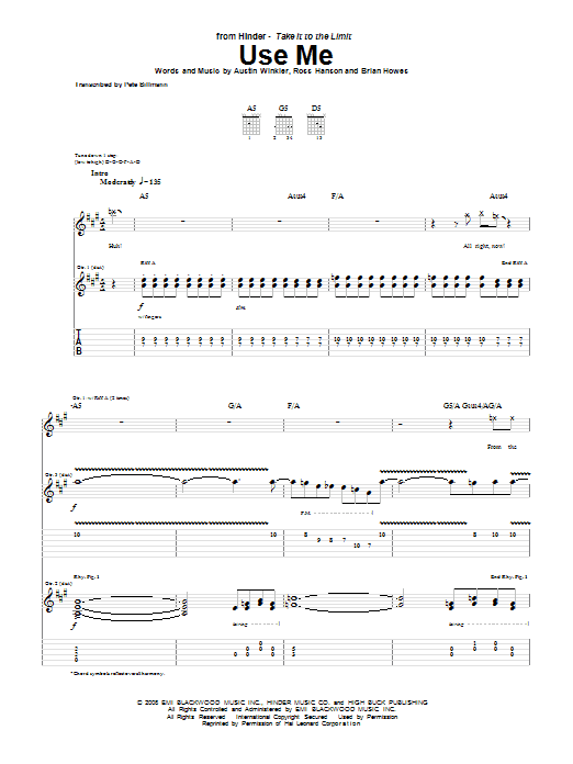 Download Hinder Use Me Sheet Music and learn how to play Guitar Tab PDF digital score in minutes
