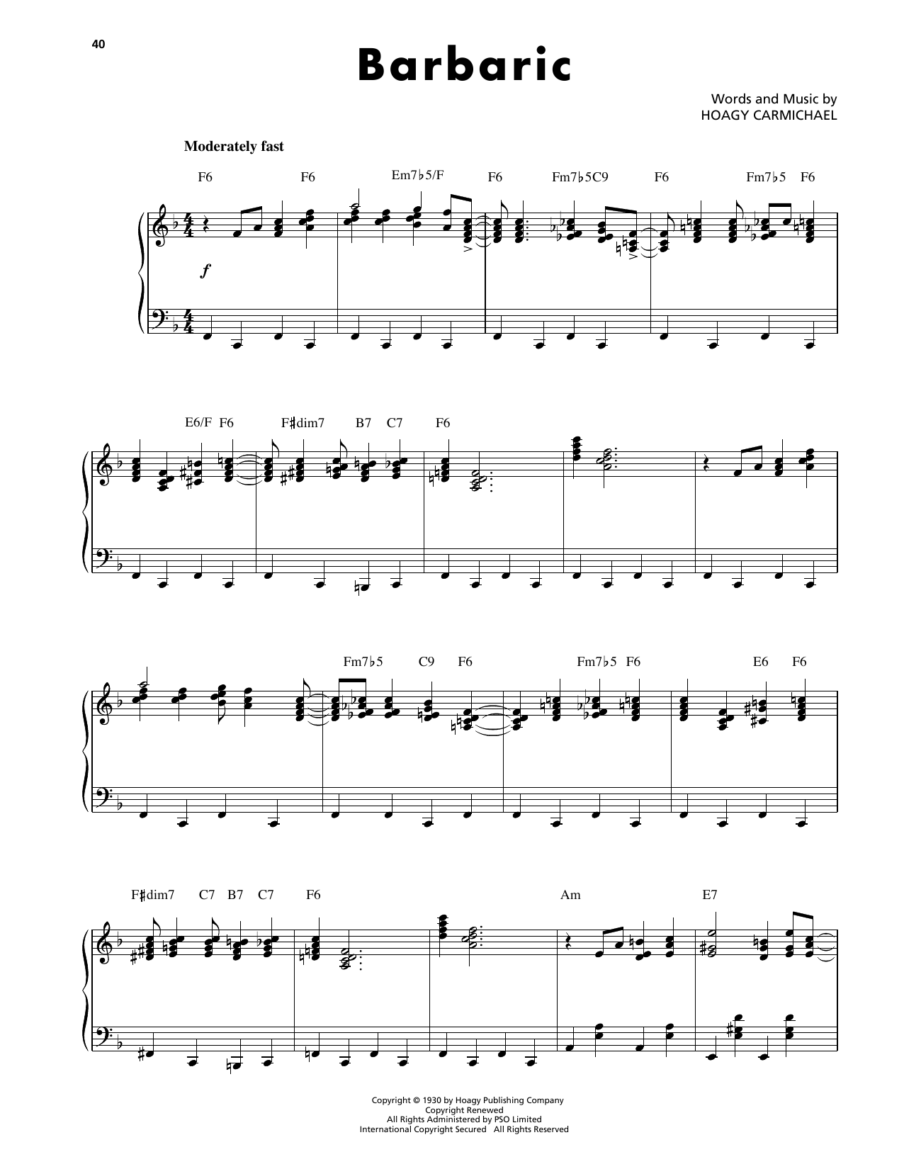 Download Hoagy Carmichael Barbaric Sheet Music and learn how to play Piano Solo PDF digital score in minutes