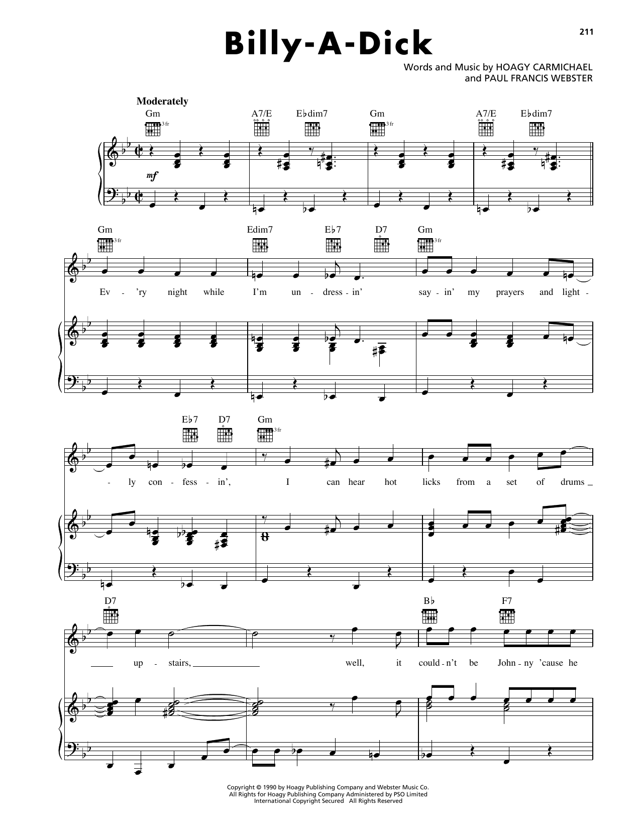 Download Hoagy Carmichael Billy-A-Dick Sheet Music and learn how to play Piano, Vocal & Guitar Chords (Right-Hand Melody) PDF digital score in minutes