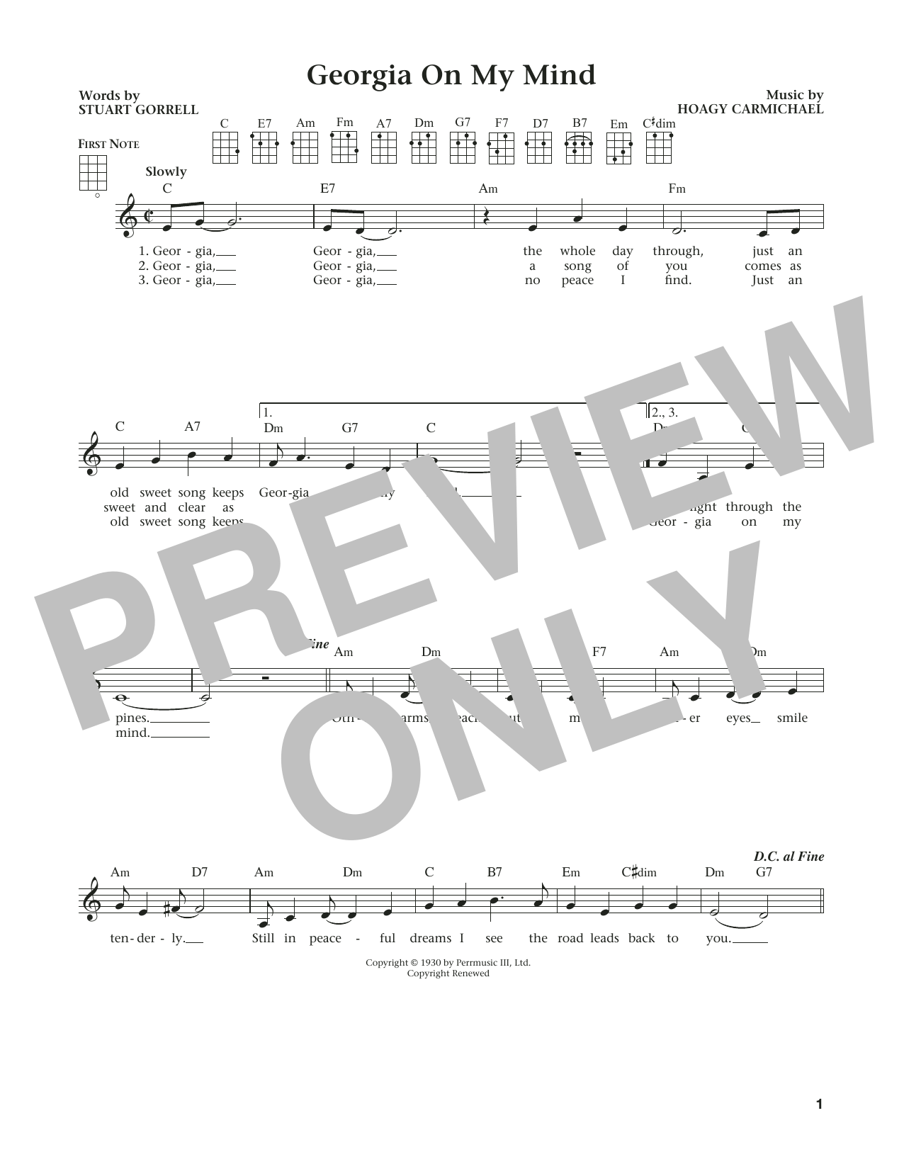 Download Hoagy Carmichael Georgia On My Mind Sheet Music and learn how to play Ukulele PDF digital score in minutes