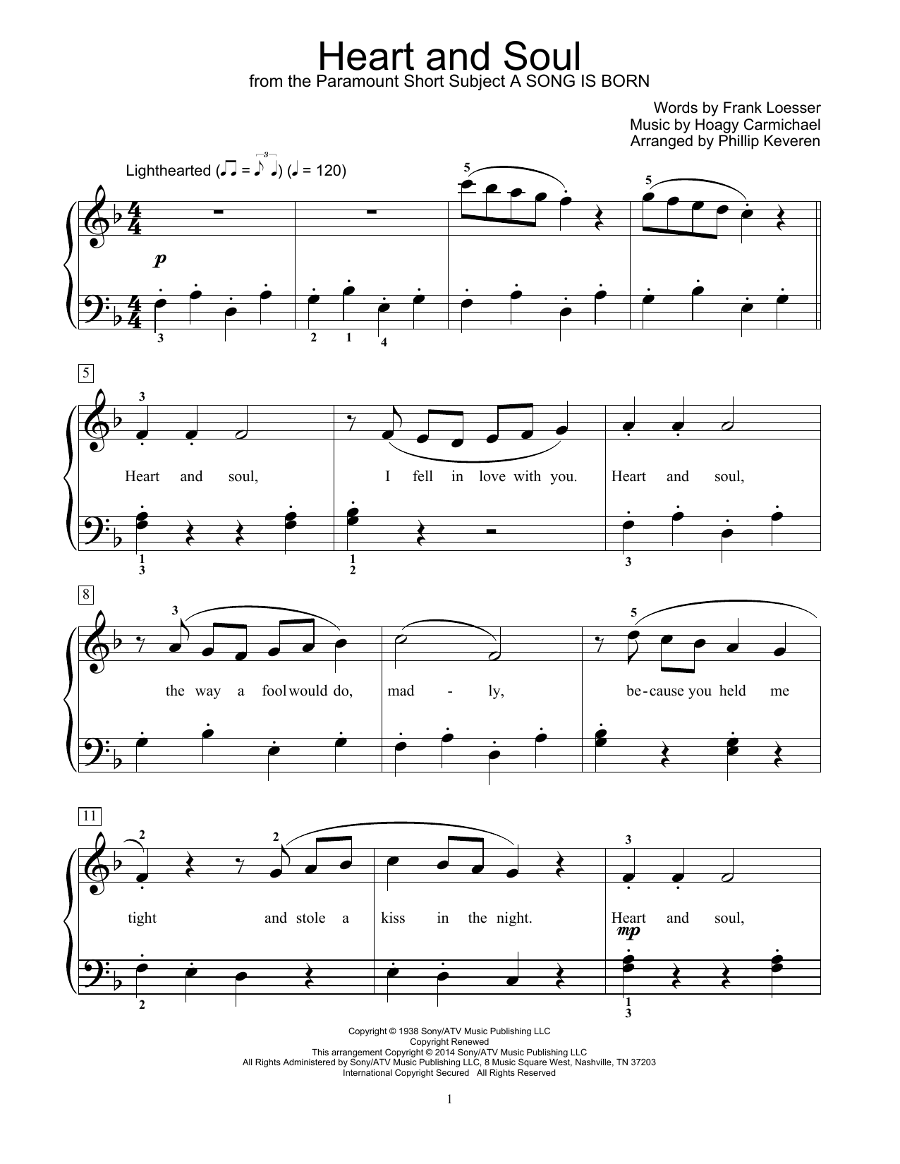 Download Hoagy Carmichael Heart And Soul Sheet Music and learn how to play Easy Piano PDF digital score in minutes