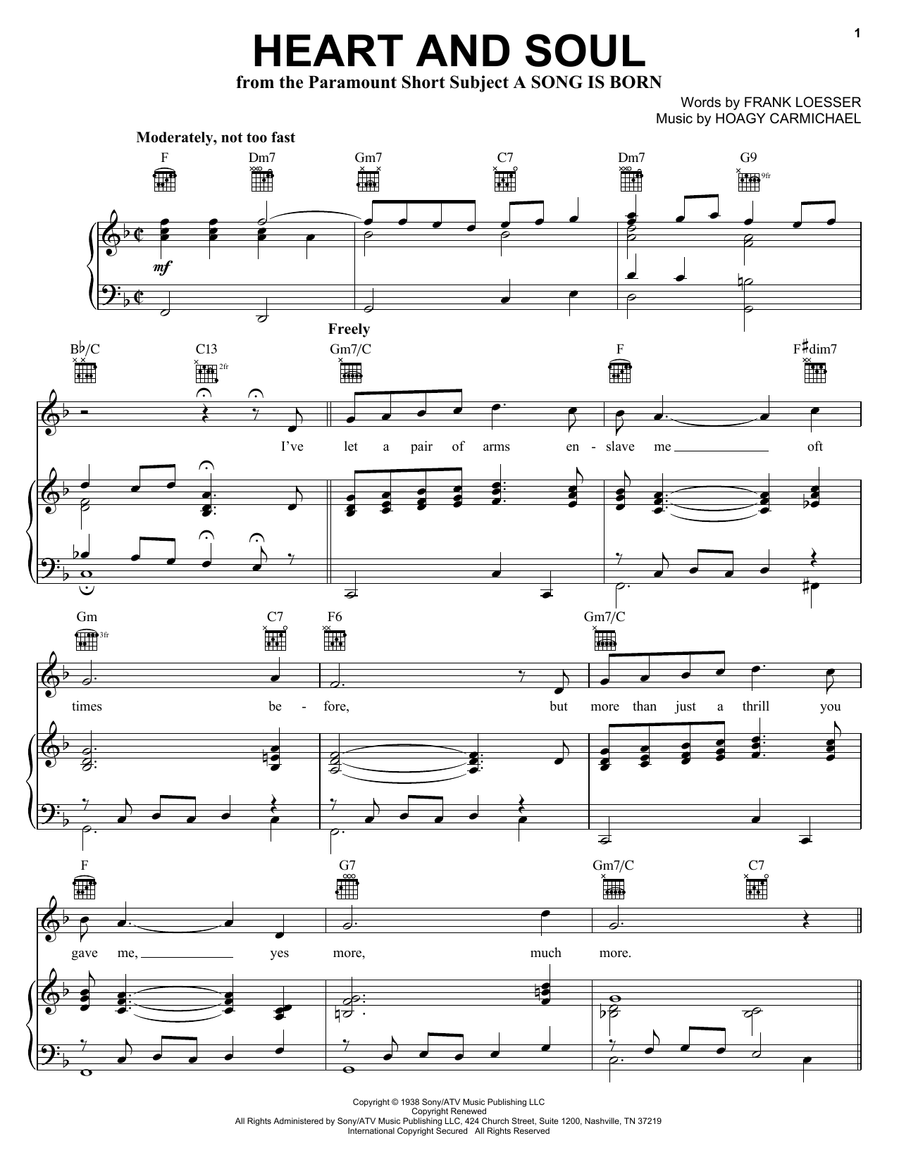 Download Hoagy Carmichael Heart And Soul Sheet Music and learn how to play Piano, Vocal & Guitar (Right-Hand Melody) PDF digital score in minutes