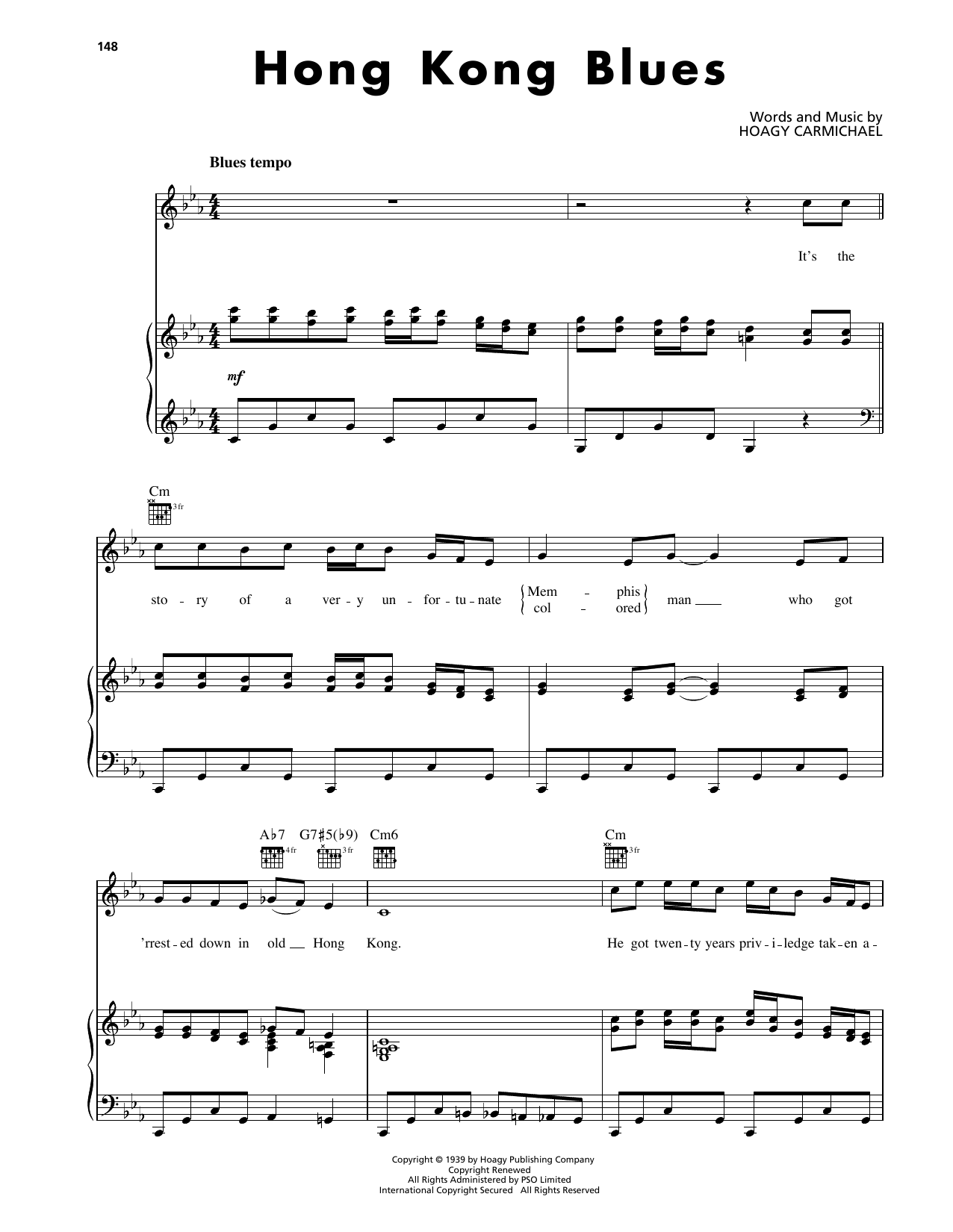 Download Hoagy Carmichael Hong Kong Blues Sheet Music and learn how to play Piano, Vocal & Guitar Chords (Right-Hand Melody) PDF digital score in minutes