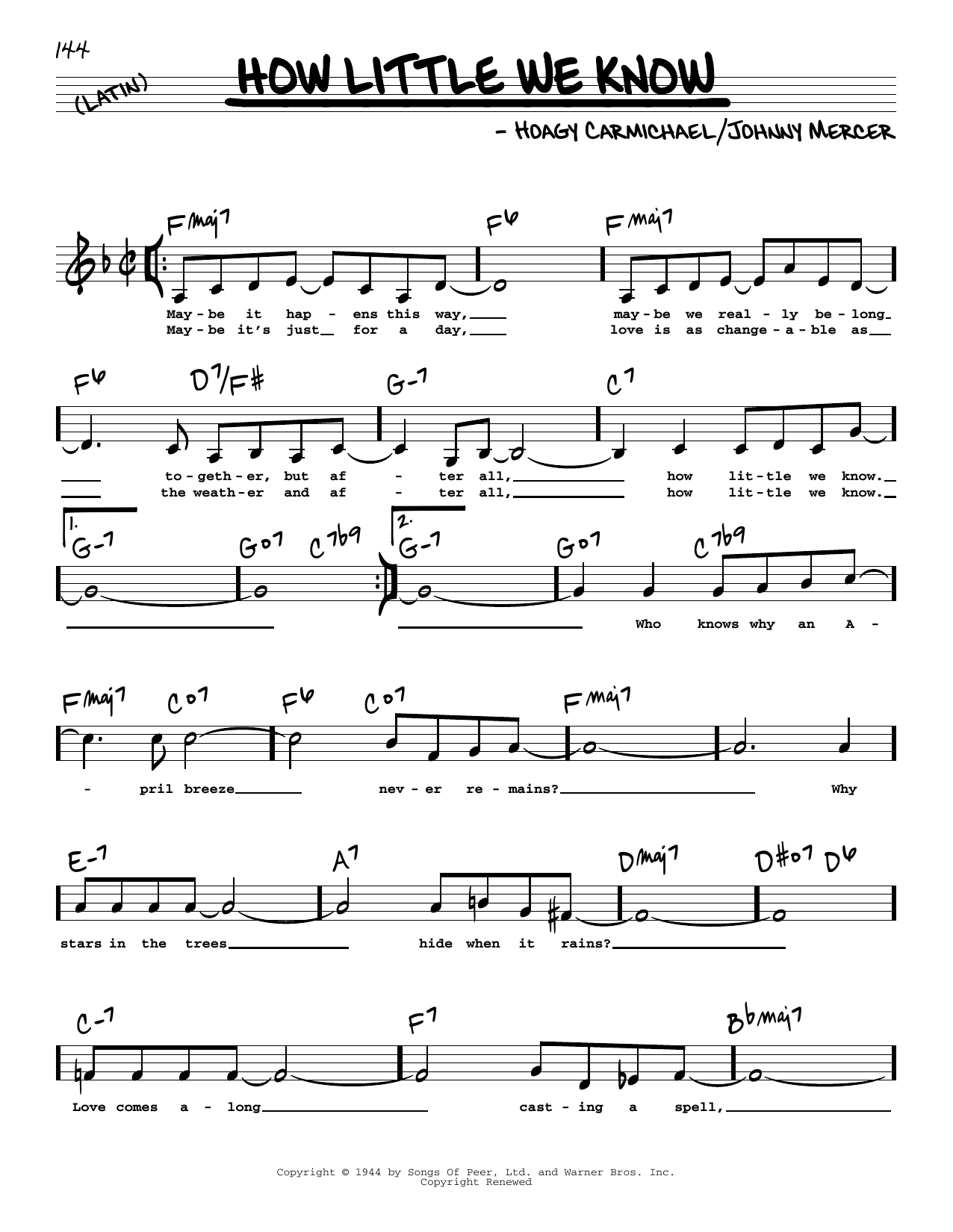Download Hoagy Carmichael How Little We Know (Low Voice) Sheet Music and learn how to play Real Book – Melody, Lyrics & Chords PDF digital score in minutes