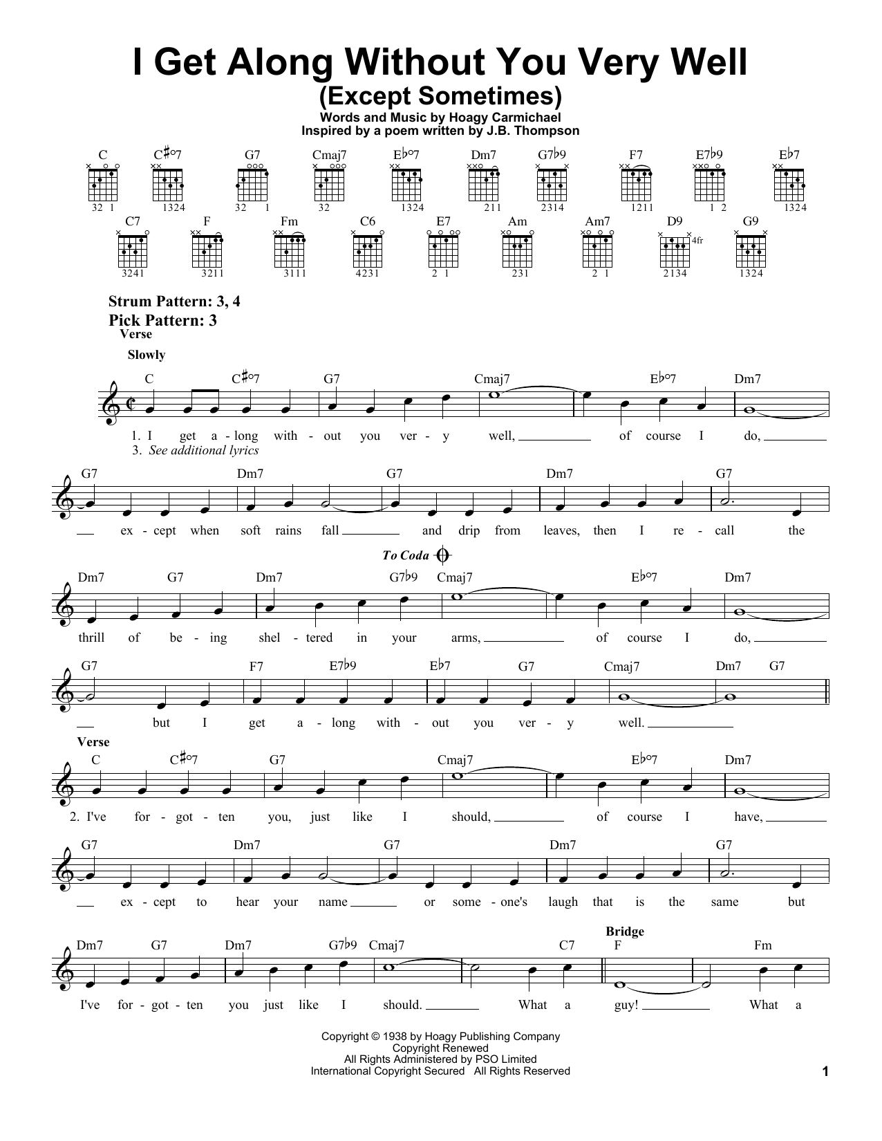 Download Hoagy Carmichael I Get Along Without You Very Well (Except Sometimes) Sheet Music and learn how to play Easy Guitar Tab PDF digital score in minutes