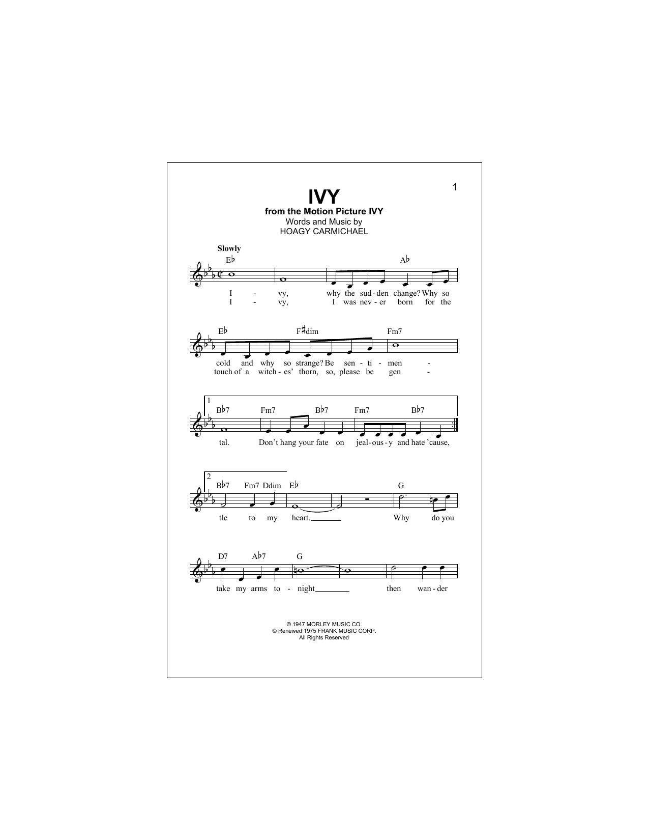 Download Hoagy Carmichael Ivy Sheet Music and learn how to play Real Book – Melody & Chords PDF digital score in minutes