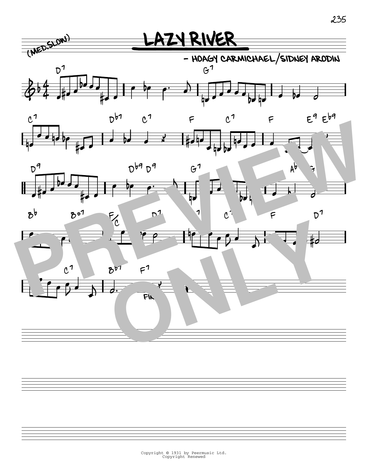 Download Hoagy Carmichael Lazy River [Reharmonized version] (arr. Jack Grassel) Sheet Music and learn how to play Real Book – Melody & Chords PDF digital score in minutes