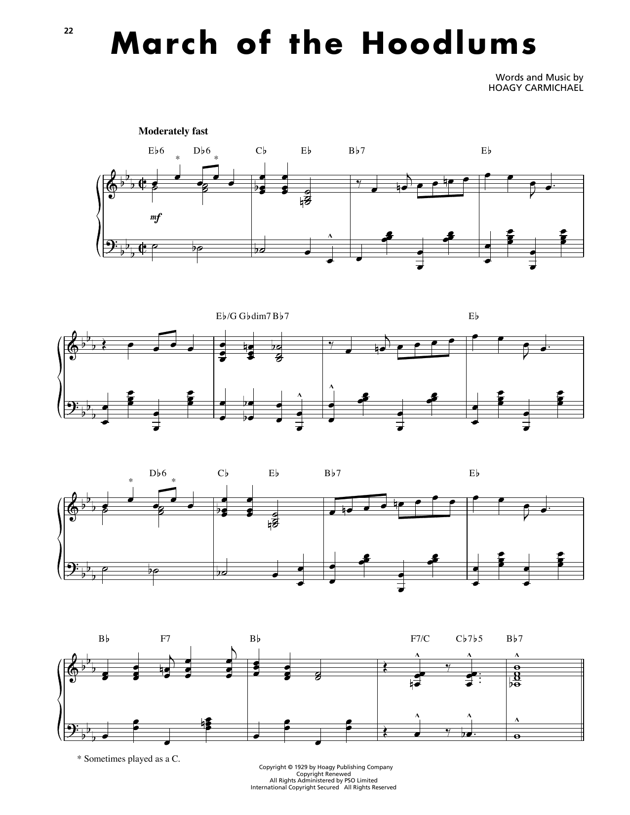 Download Hoagy Carmichael March Of The Hoodlums Sheet Music and learn how to play Piano Solo PDF digital score in minutes