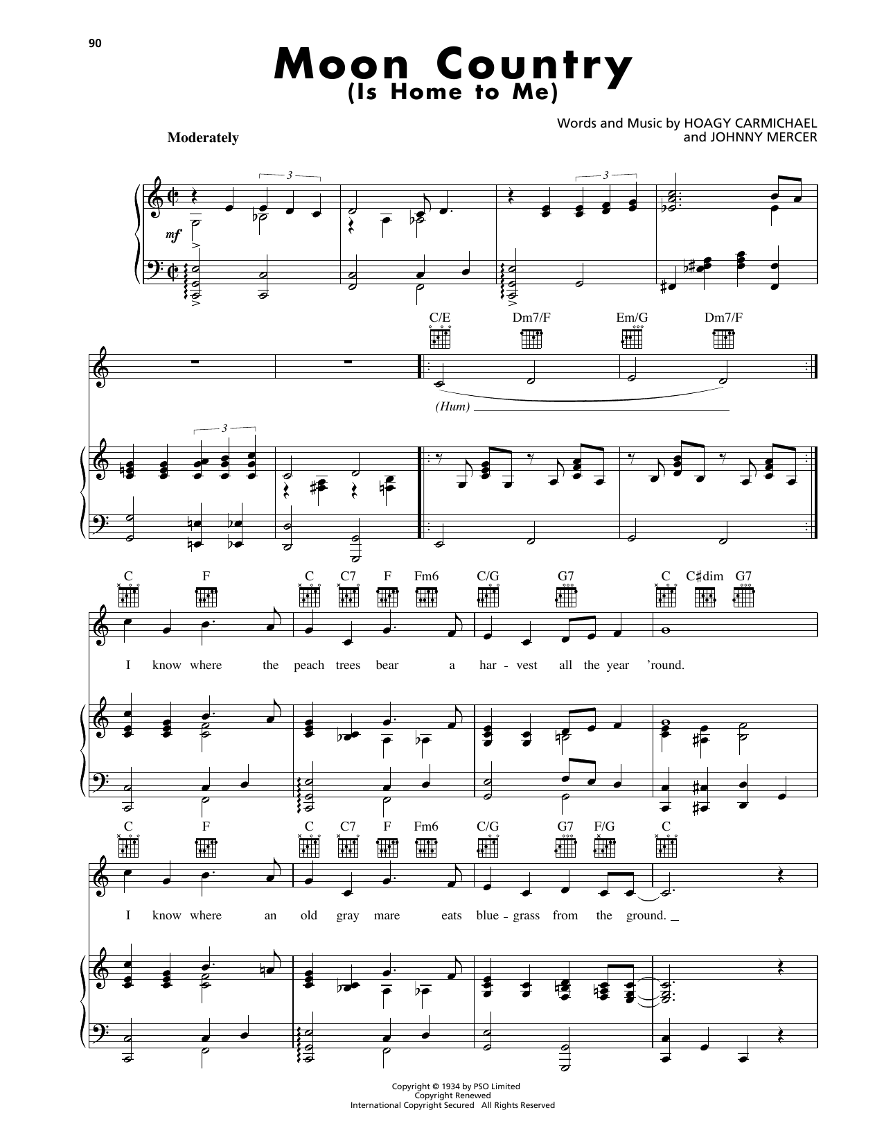 Download Hoagy Carmichael Moon Country (Is Home To Me) Sheet Music and learn how to play Piano, Vocal & Guitar Chords (Right-Hand Melody) PDF digital score in minutes