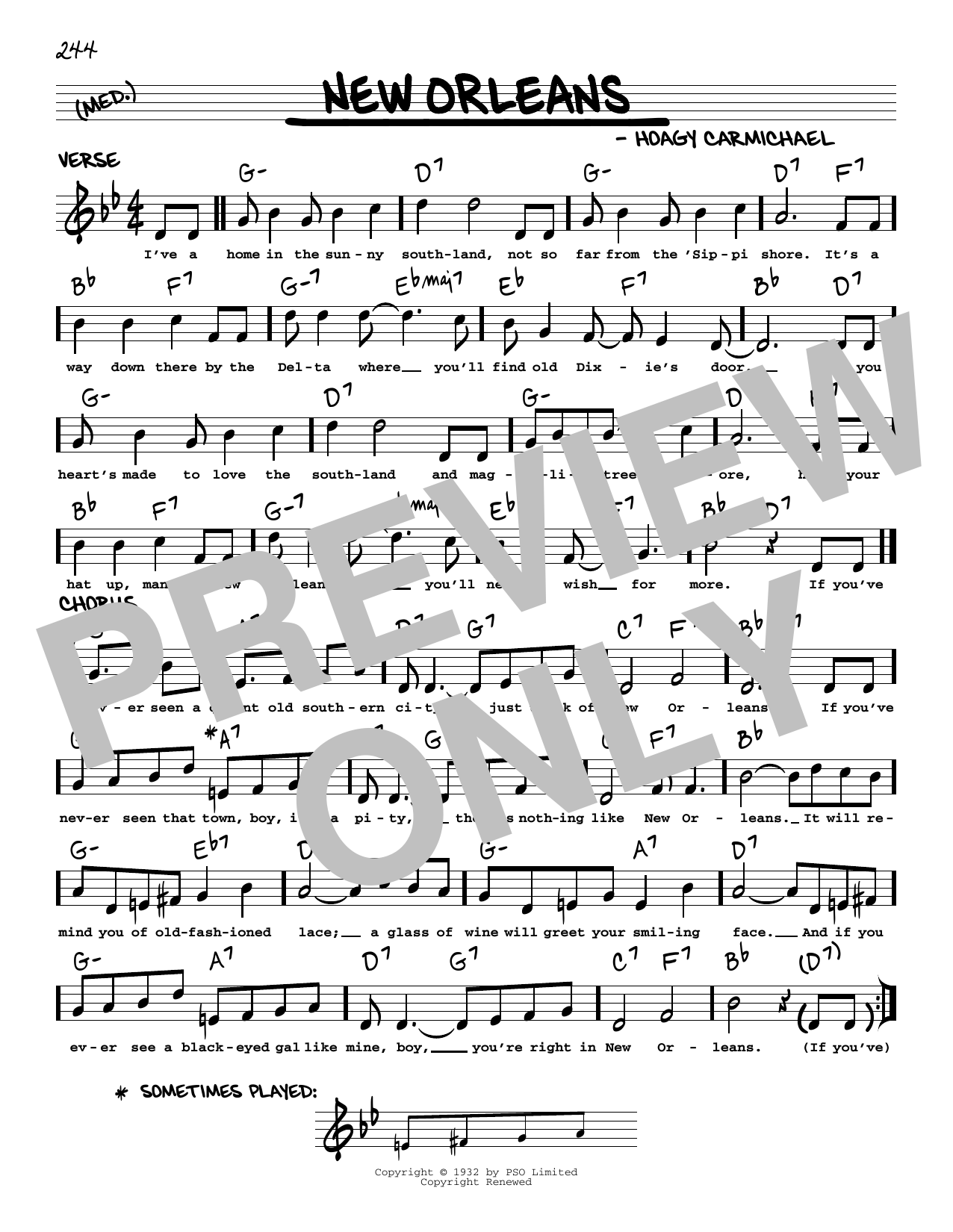 Download Hoagy Carmichael New Orleans (arr. Robert Rawlins) Sheet Music and learn how to play Real Book – Melody, Lyrics & Chords PDF digital score in minutes