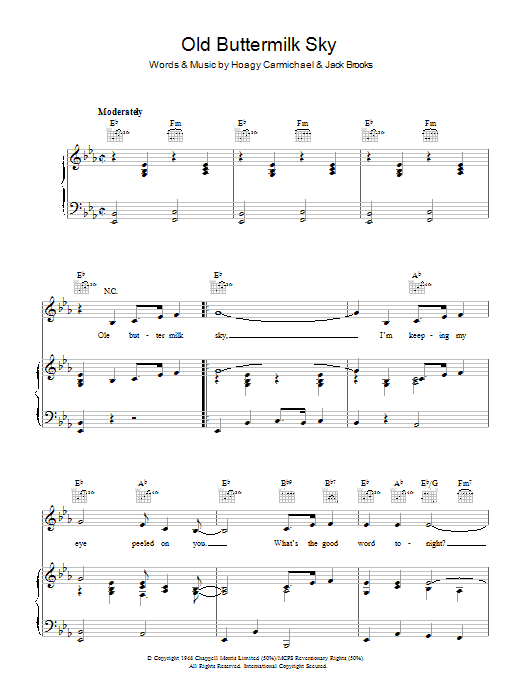 Download Hoagy Carmichael Old Buttermilk Sky Sheet Music and learn how to play Piano, Vocal & Guitar (Right-Hand Melody) PDF digital score in minutes
