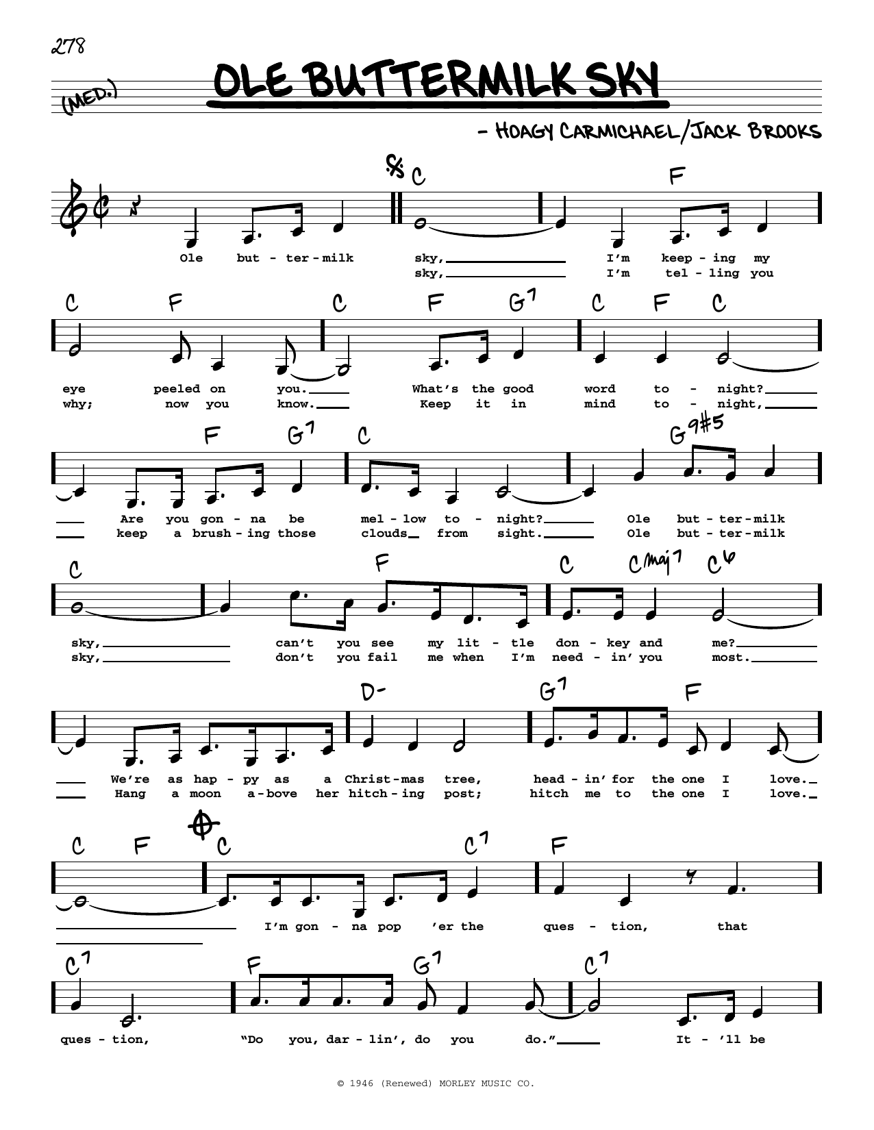 Download Hoagy Carmichael Ole Buttermilk Sky (Low Voice) Sheet Music and learn how to play Real Book – Melody, Lyrics & Chords PDF digital score in minutes