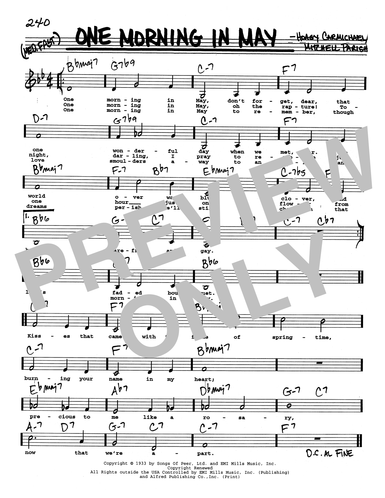 Download Hoagy Carmichael One Morning In May (Low Voice) Sheet Music and learn how to play Real Book – Melody, Lyrics & Chords PDF digital score in minutes