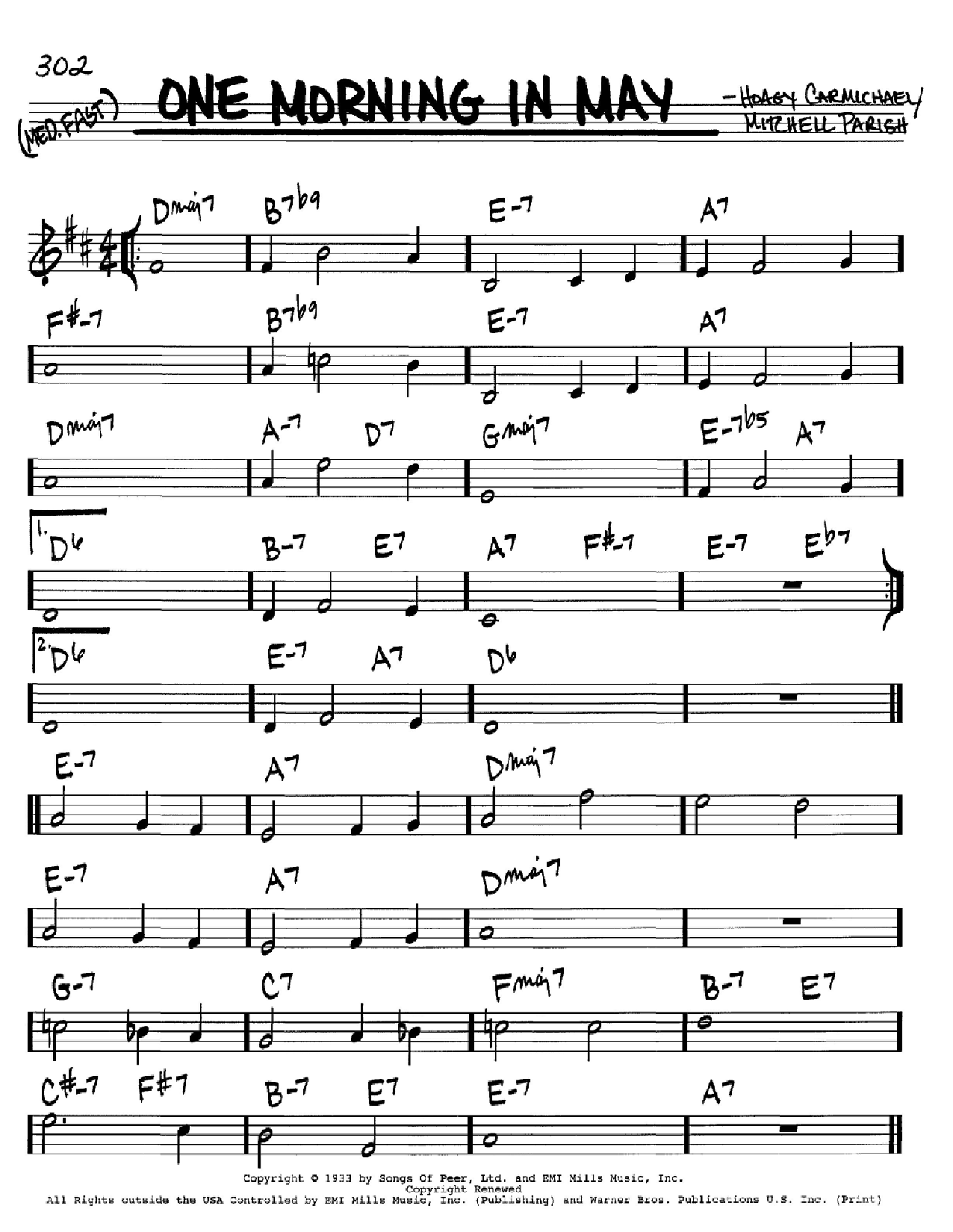 Download Hoagy Carmichael One Morning In May Sheet Music and learn how to play Real Book - Melody, Lyrics & Chords - C Instruments PDF digital score in minutes