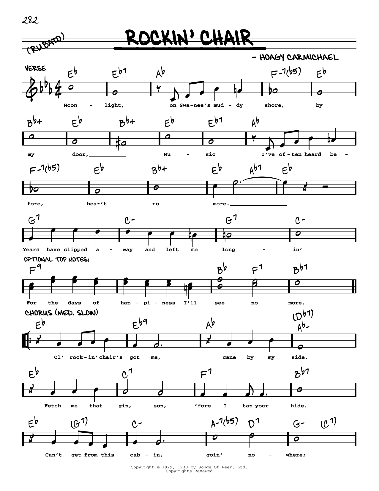 Download Hoagy Carmichael Rockin' Chair (arr. Robert Rawlins) Sheet Music and learn how to play Real Book – Melody, Lyrics & Chords PDF digital score in minutes