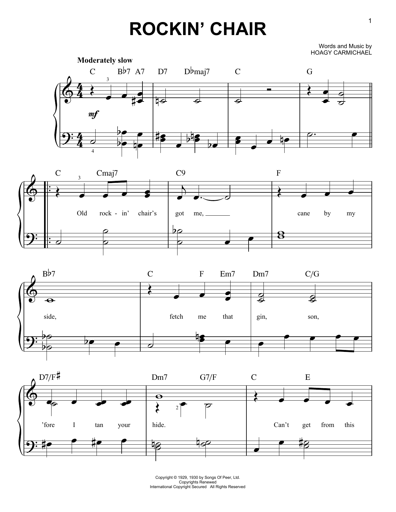 Download Hoagy Carmichael Rockin' Chair Sheet Music and learn how to play Piano, Vocal & Guitar (Right-Hand Melody) PDF digital score in minutes
