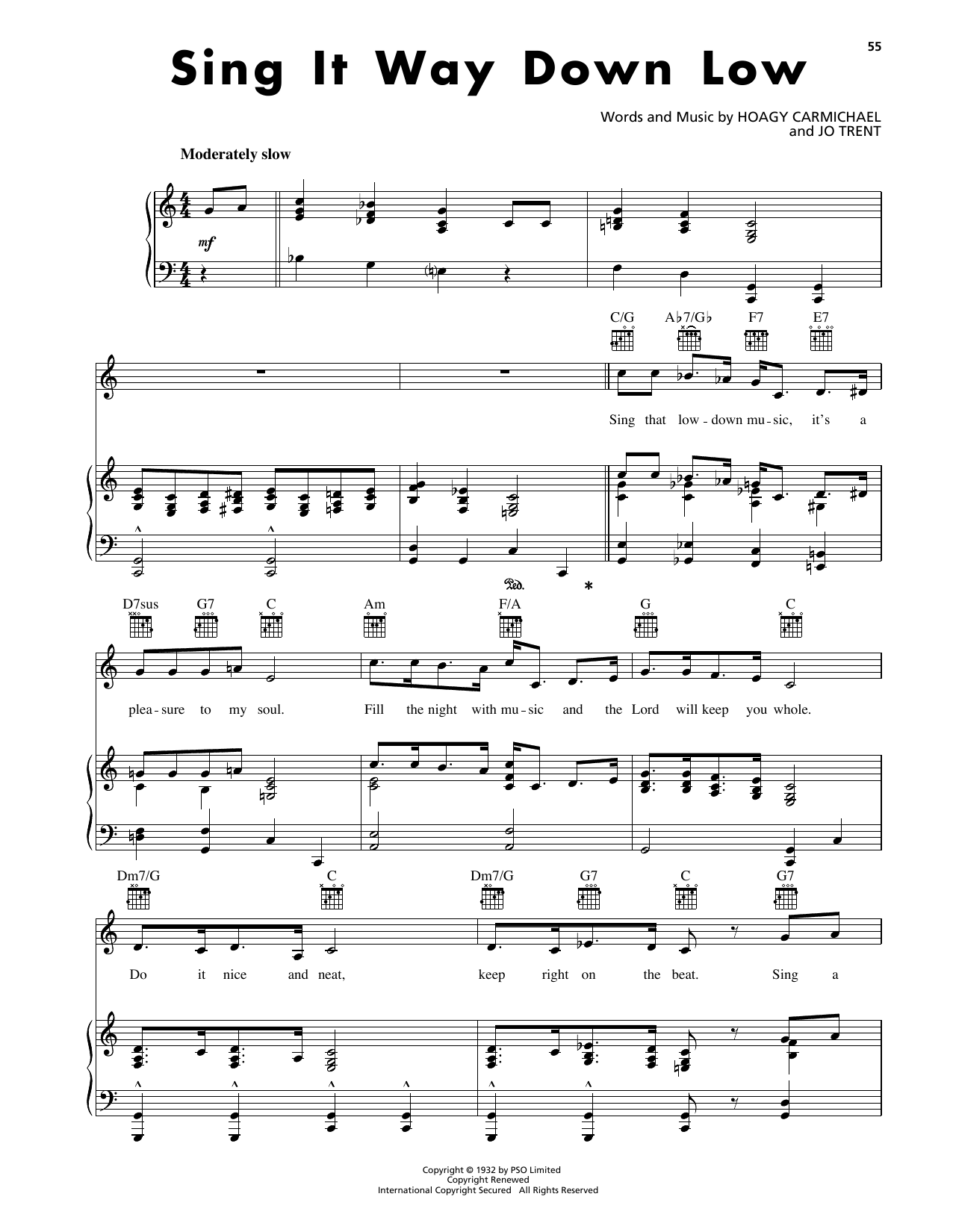 Download Hoagy Carmichael Sing It Way Down Low Sheet Music and learn how to play Piano, Vocal & Guitar Chords (Right-Hand Melody) PDF digital score in minutes