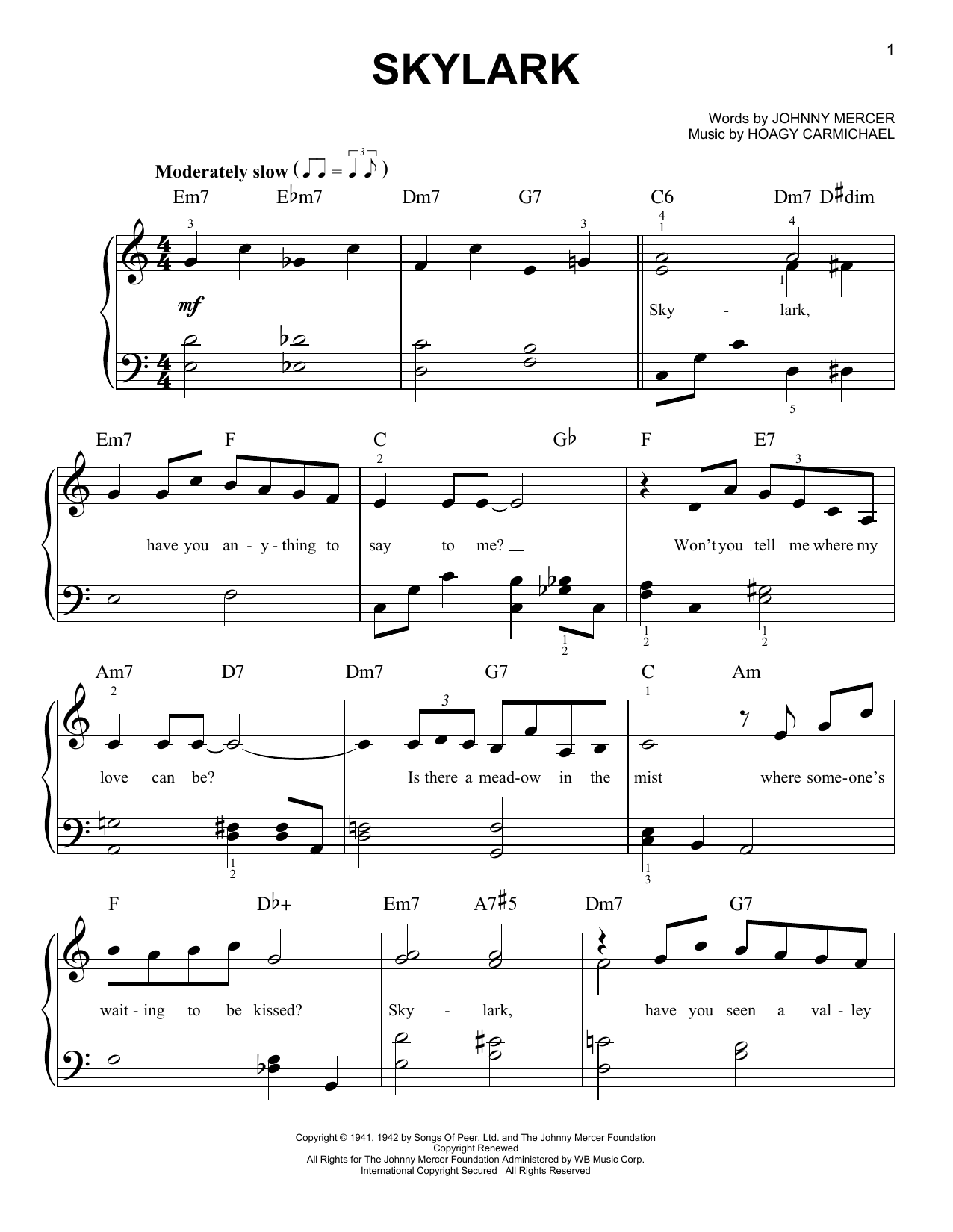 Download Johnny Mercer Skylark Sheet Music and learn how to play Real Book - Melody, Lyrics & Chords - C Instruments PDF digital score in minutes