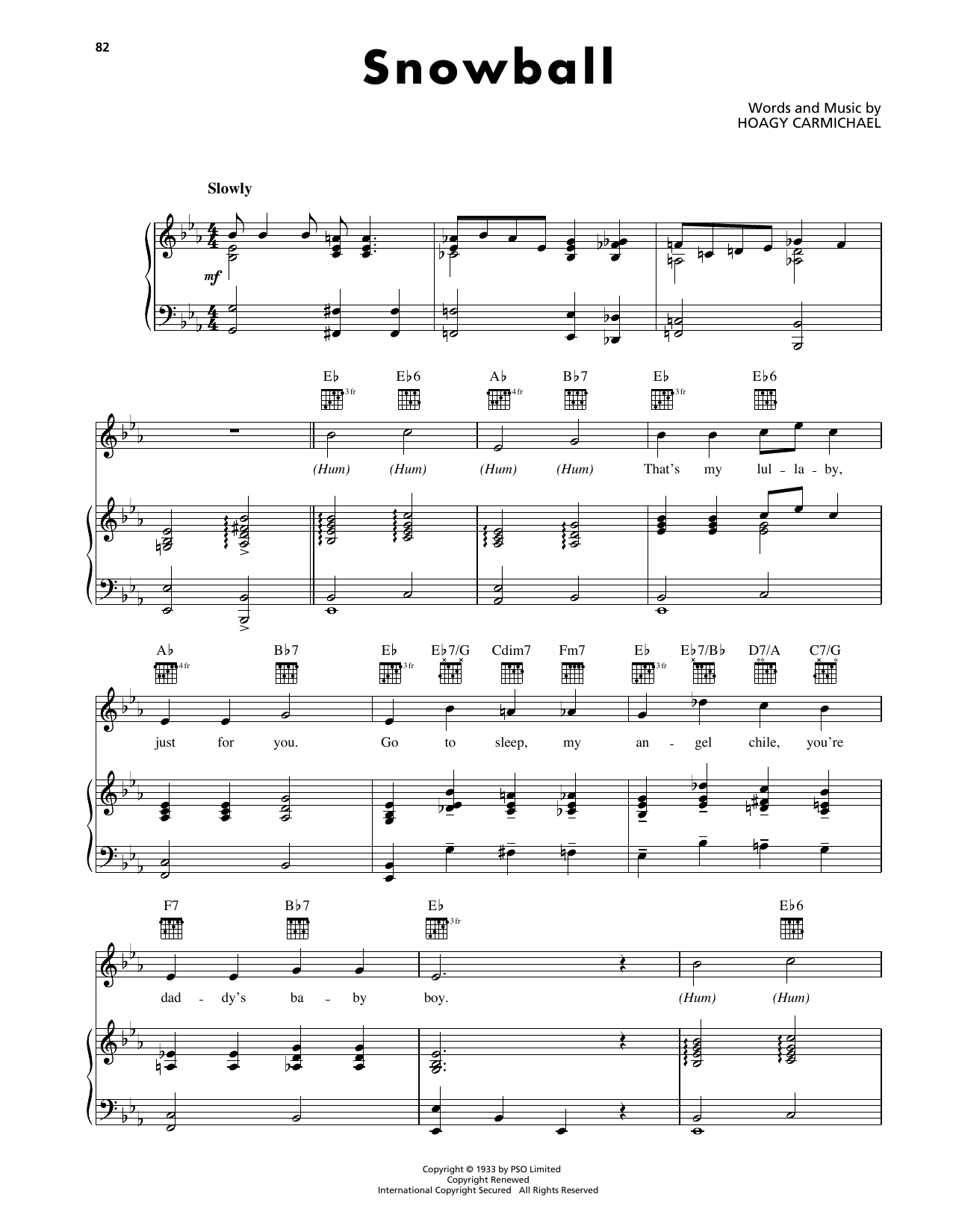 Download Hoagy Carmichael Snowball Sheet Music and learn how to play Piano, Vocal & Guitar Chords (Right-Hand Melody) PDF digital score in minutes