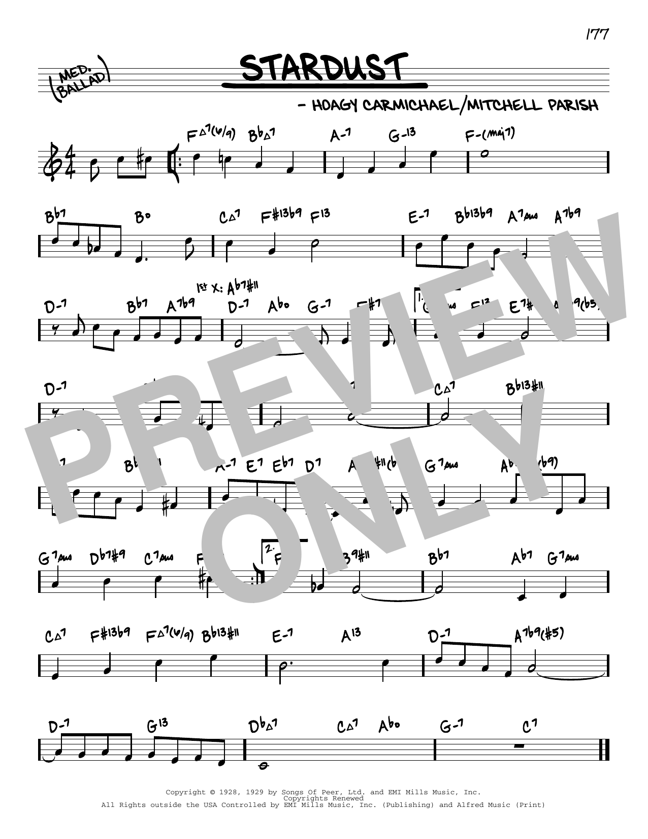 Download Hoagy Carmichael Stardust (arr. David Hazeltine) Sheet Music and learn how to play Real Book – Enhanced Chords PDF digital score in minutes