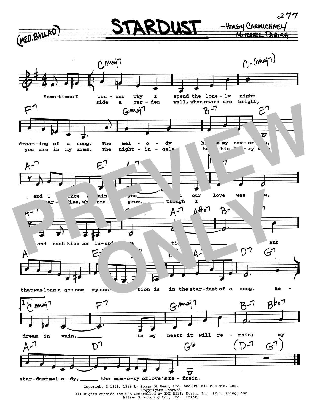 Download Hoagy Carmichael Stardust (Low Voice) Sheet Music and learn how to play Real Book – Melody, Lyrics & Chords PDF digital score in minutes