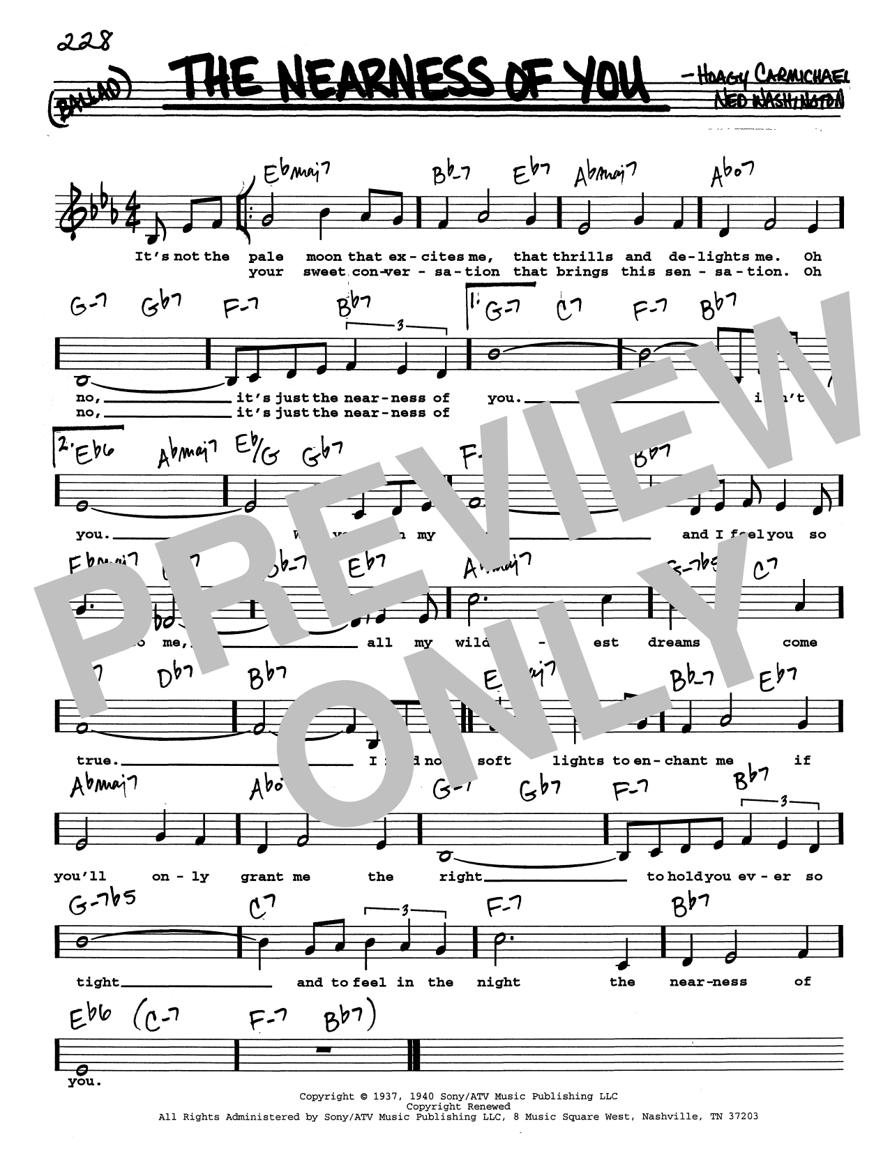 Download Hoagy Carmichael The Nearness Of You (Low Voice) Sheet Music and learn how to play Real Book – Melody, Lyrics & Chords PDF digital score in minutes