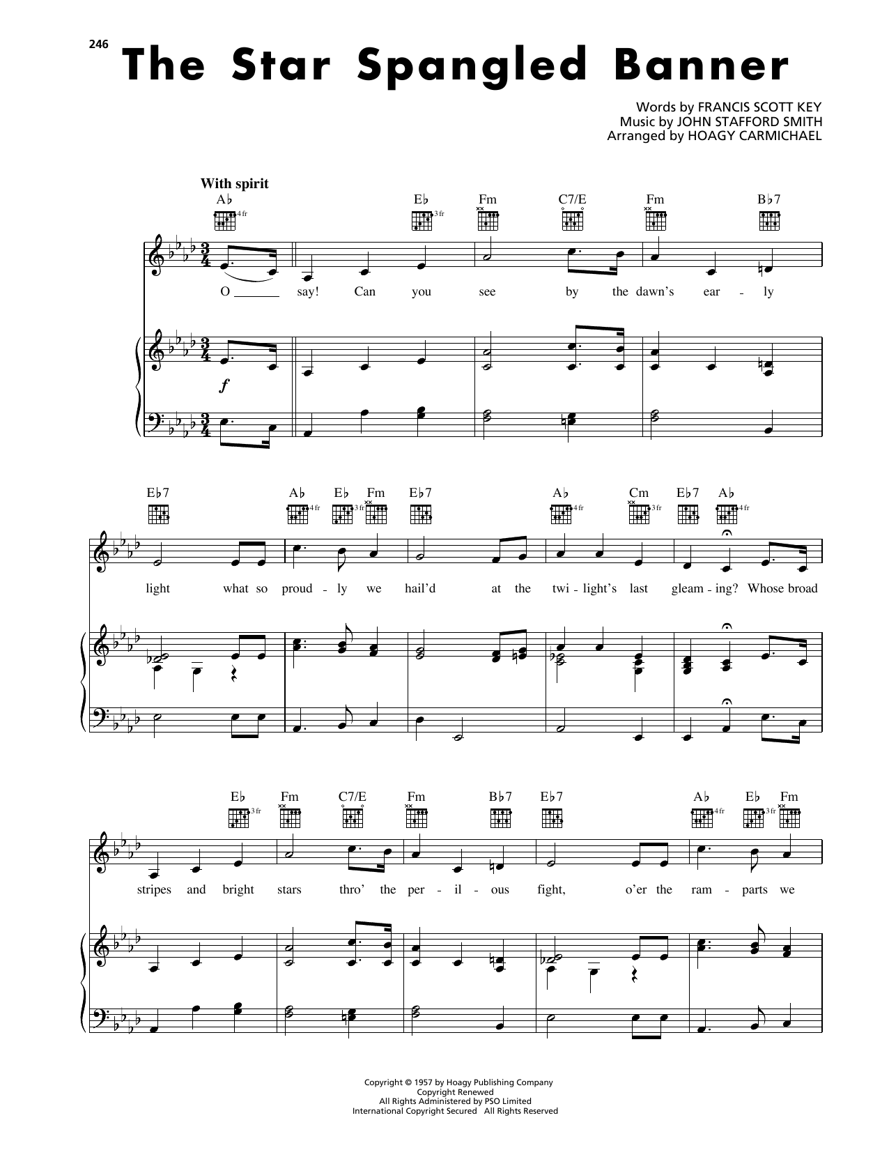 Download Hoagy Carmichael The Star-Spangled Banner Sheet Music and learn how to play Piano, Vocal & Guitar Chords (Right-Hand Melody) PDF digital score in minutes
