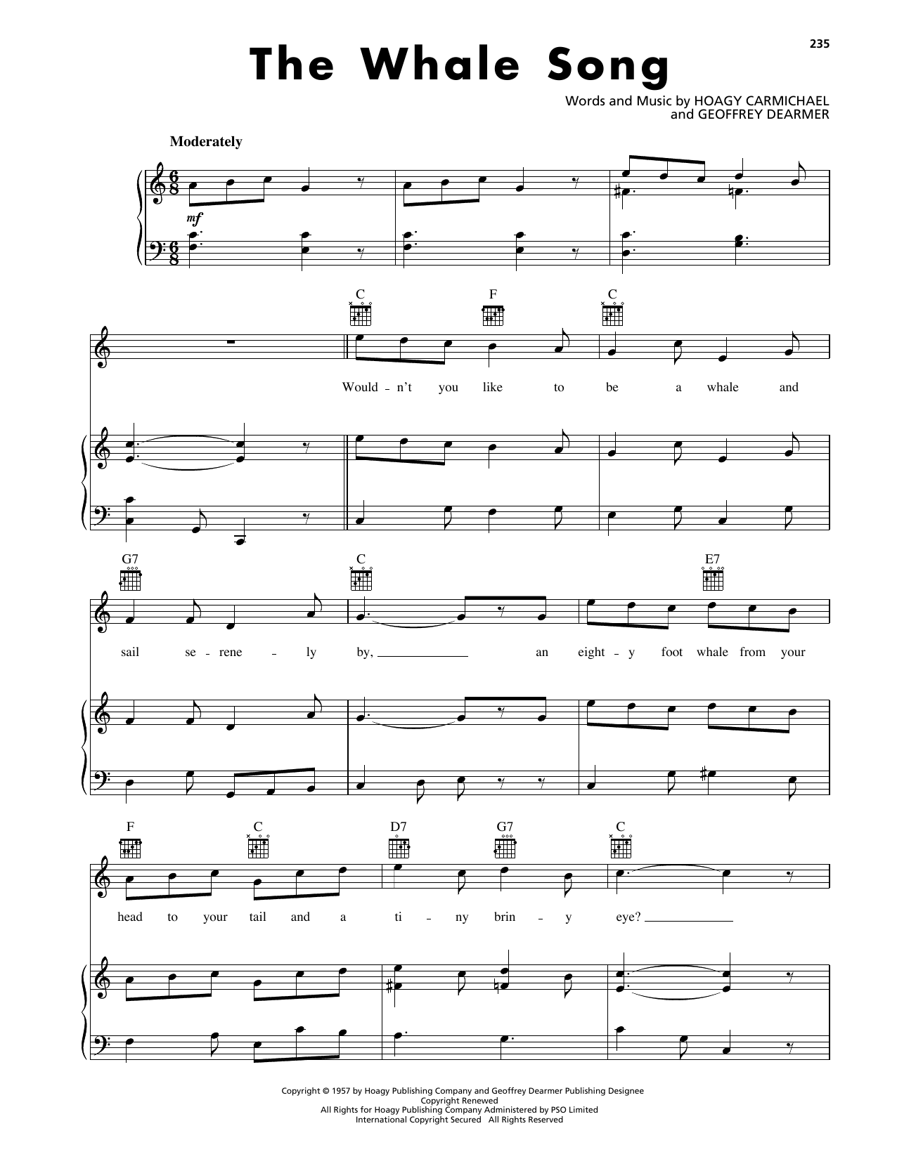 Download Hoagy Carmichael The Whale Song Sheet Music and learn how to play Piano, Vocal & Guitar Chords (Right-Hand Melody) PDF digital score in minutes
