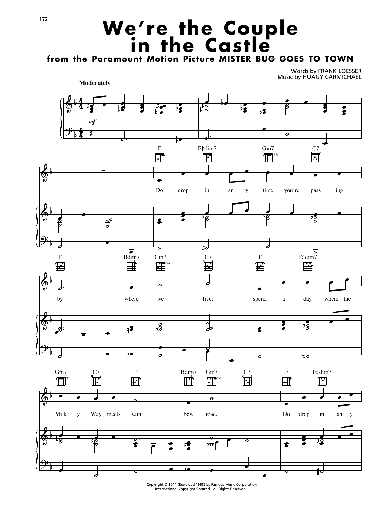 Download Hoagy Carmichael We're The Couple In The Castle Sheet Music and learn how to play Piano, Vocal & Guitar Chords (Right-Hand Melody) PDF digital score in minutes