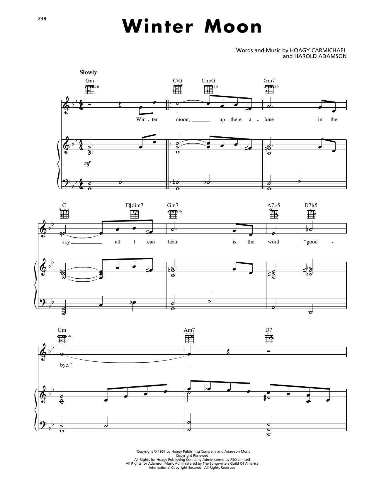 Download Hoagy Carmichael Winter Moon Sheet Music and learn how to play Piano, Vocal & Guitar Chords (Right-Hand Melody) PDF digital score in minutes