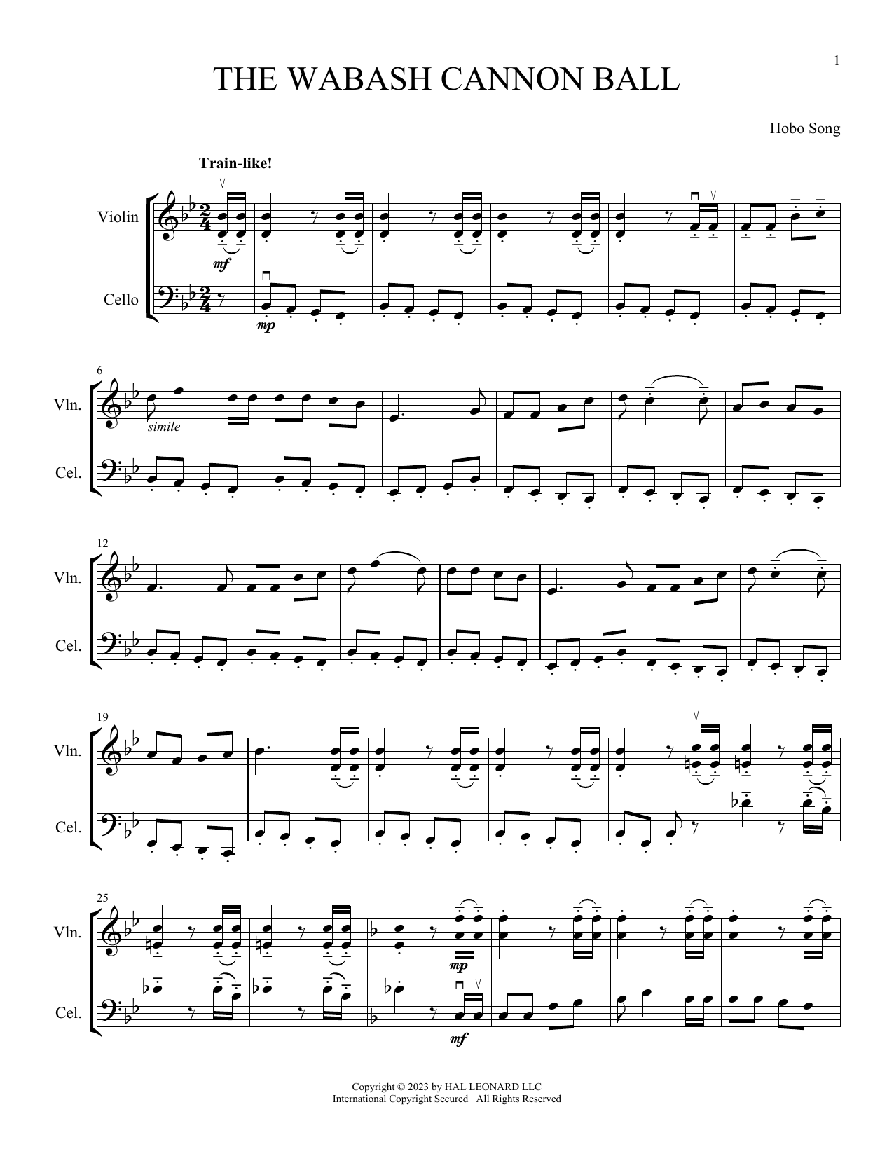 Download Hobo Song The Wabash Cannon Ball (arr. Michelle Hynson) Sheet Music and learn how to play Instrumental Duet PDF digital score in minutes