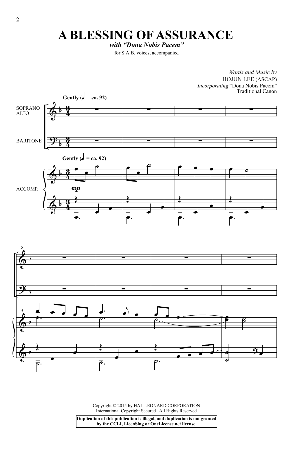 Download Hojun Lee A Blessing Of Assurance Sheet Music and learn how to play SAB PDF digital score in minutes