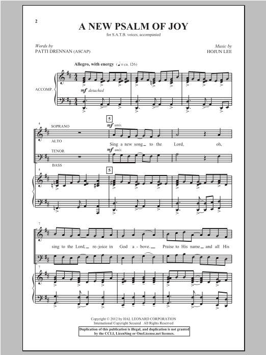 Download Hojun Lee A New Psalm Of Joy Sheet Music and learn how to play SATB PDF digital score in minutes